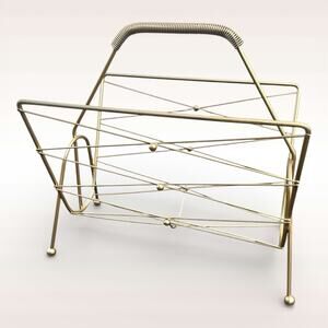 Mid Century Atomic Gold Tone Wire Magazine Rack Sputnik Style Record Holder